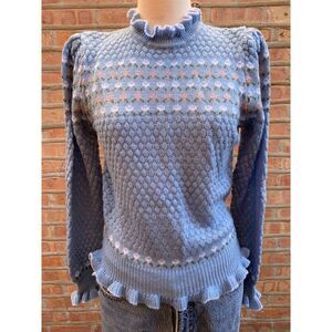 Vintage Puff Sleeve Quilted Fairy Ruffle Cottagecore Flower Sweater Croquet M